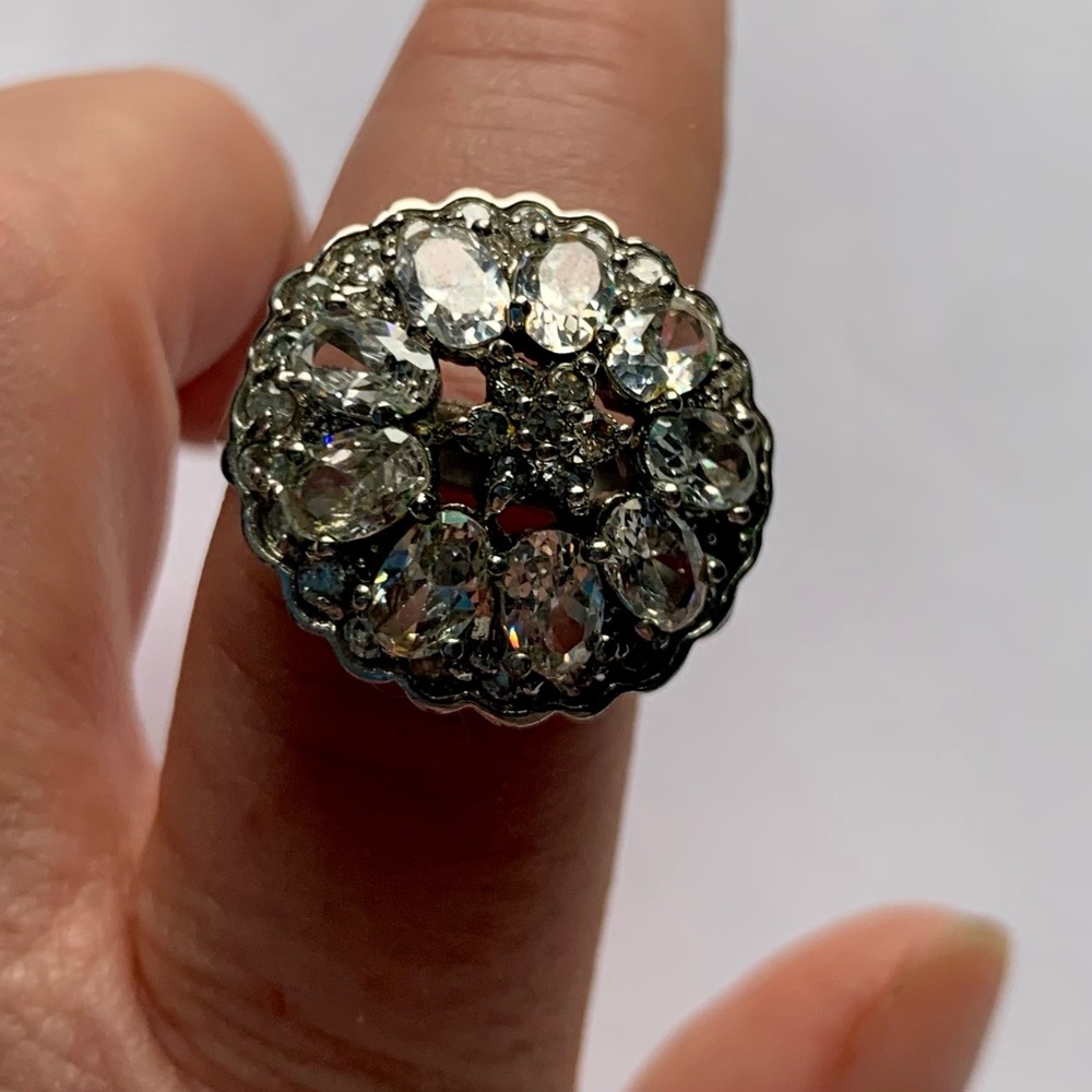 🔮 Genuine Crystal Adjustable Silver Tone Ring by Cookie Lee - Picture 5 of 6